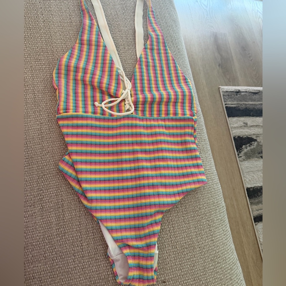 Onia Multicolor Rainbow Stripe Swimsuit